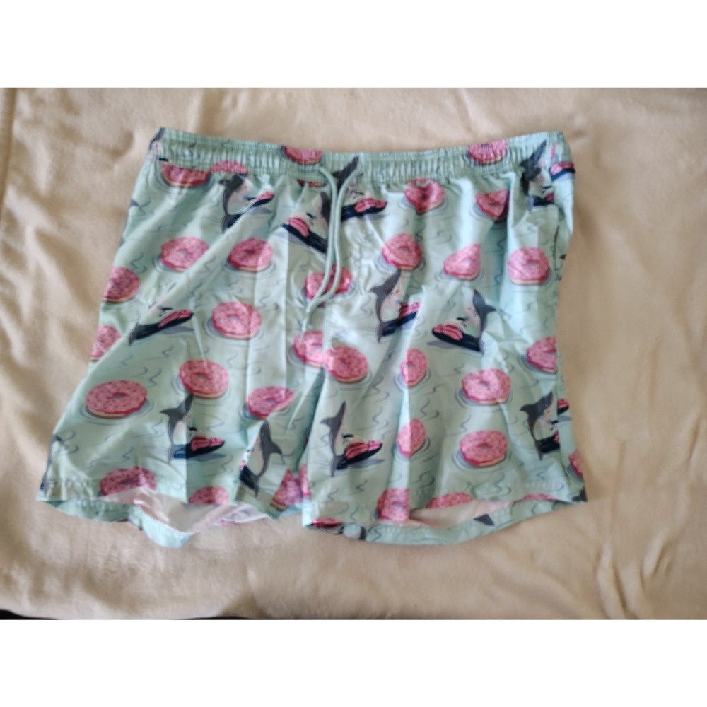 No Boundaries Mens Swim Trunks 2XL Blue Shark Jet Ski Pink Donut Print Shorts